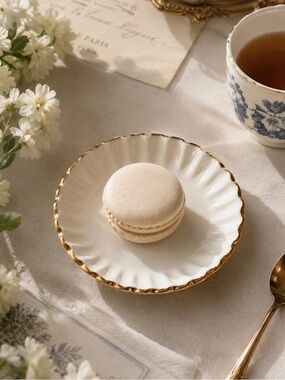 H&M HOME White Oval Porcelain Dessert Plate Gold Trim 4”